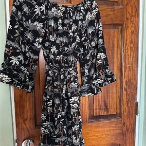 Vintage Black and White Tropical Print Dress